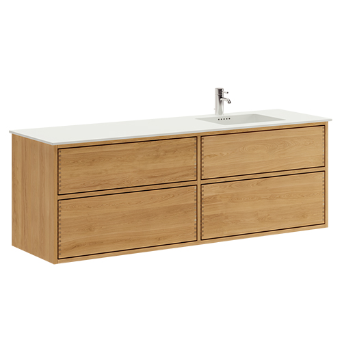 160 cm Just Wood Push badrumsmöbel med 4 lådor och Solid Surface bordsskiva - Höger