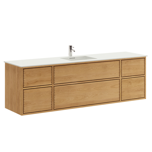 180 cm Just Wood Push badrumsmöbel med 6 lådor och Solid Surface bordsskiva