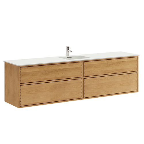 200 cm Just Wood Push badrumsmöbel med 4 lådor och Solid Surface bänkskiva - Dubbelt handfat