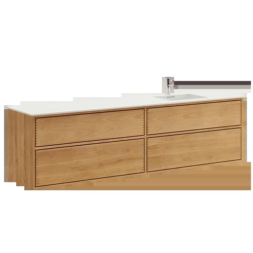 200 cm Just Wood Push badrumsmöbel med 4 lådor och Solid Surface bordsskiva - Höger