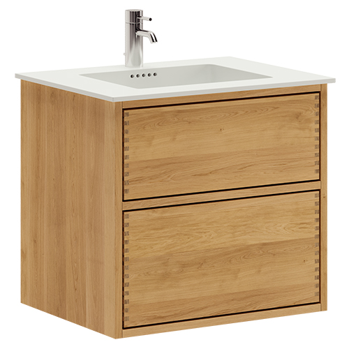 60 cm Just Wood Push badrumsmöbel med 2 lådor och Solid Surface bordsskiva