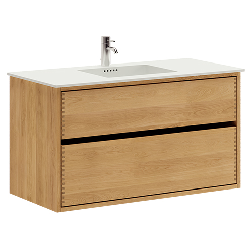 100 cm Just Wood Original badrumsmöbel med 2 lådor och Solid Surface bordsskiva