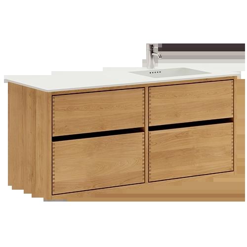 120 cm Ljusoljeret Just Wood Original badrumsmöbel med 4 lådor och Solid Surface bänkskiva - Höger