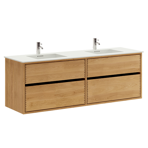 160 cm Just Wood Original badrumsmöbel med 4 lådor och Solid Surface bordsskiva - Dubbelt handfat