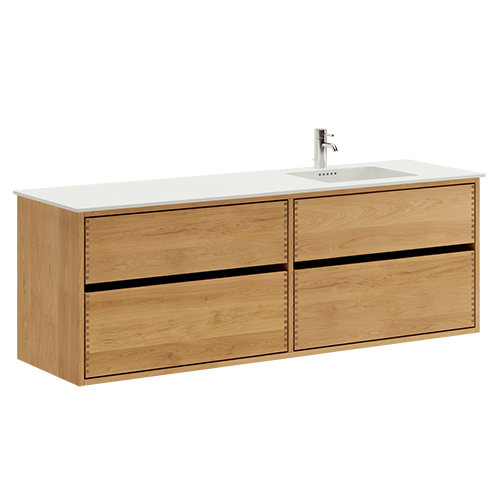 160 cm Just Wood Original badrumsmöbel med 4 lådor och Solid Surface bordsskiva - Höger