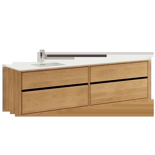 200 cm Ljusoljeret Just Wood Original badrumsmöbel med 4 lådor och Solid Surface bänkskiva - Vänster