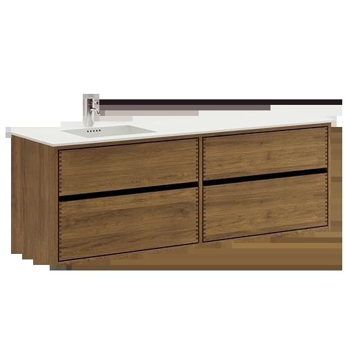 160 cm Mörkoljeret Just Wood Original badrumsmöbel med 4 lådor och Solid Surface bänkskiva - Vänster