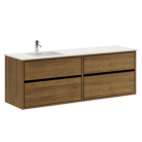 160 cm Mörkoljad Just Wood Original badrumsmöbel med 4 lådor och Solid Surface Bordsskiva - Vänster