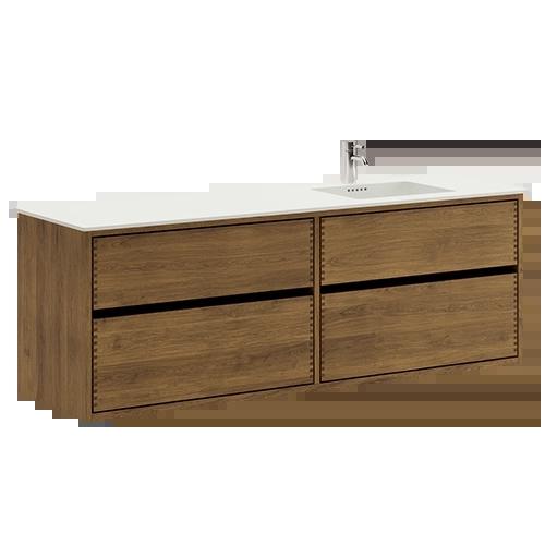 160 cm Mörkoljeret Just Wood Original badrumsmöbel med 4 lådor - Höger utskärning
