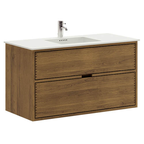 100 cm Mörkoljad Just Wood badrumsmöbel med 2 lådor och Solid Surface bordsskiva