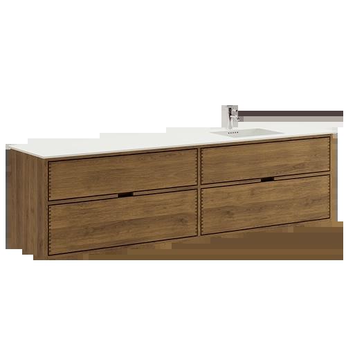 200 cm Mörkoljad Just Wood badrumsmöbel med 4 lådor och med Solid Surface bordsskiva - Höger