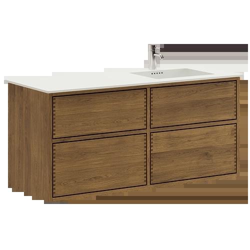120 cm Mörkoljeret Just Wood Push badrumsmöbel med 4 lådor och Solid Surface bänkskiva - Höger