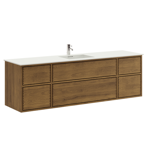 180 cm Mörkoljad Just Wood Push badrumsmöbel med 6 lådor och Solid Surface bordsskiva
