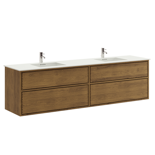 200 cm Mörkoljad Just Wood Push badrumsmöbel med 4 lådor och Solid Surface Colombo - Dubbelt handfat