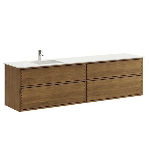 200 cm Mörkoljad Just Wood Push badrumsmöbel med 4 lådor och Solid Surface Colombo - Vänster