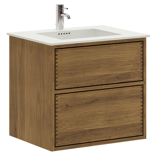 60 cm Mörkoljad Just Wood Push badrumsmöbel med 2 lådor och Solid Surface bordsskiva