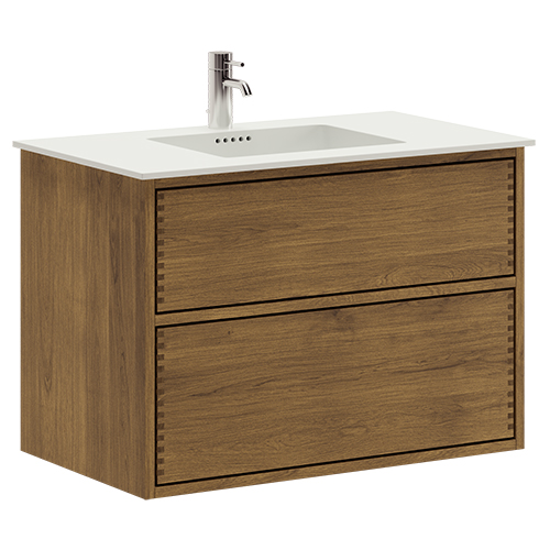 100 cm Mörkoljad Just Wood Push badrumsmöbel med 2 lådor och Solid Surface bordsskiva