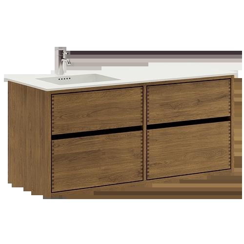 120 cm Mörkoljeret Just Wood Original badrumsmöbel med 4 lådor - Vänster utskärning
