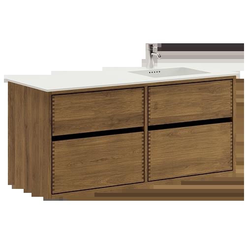 120 cm Mörkoljeret Just Wood Original badrumsmöbel med 4 lådor - Höger utskärning