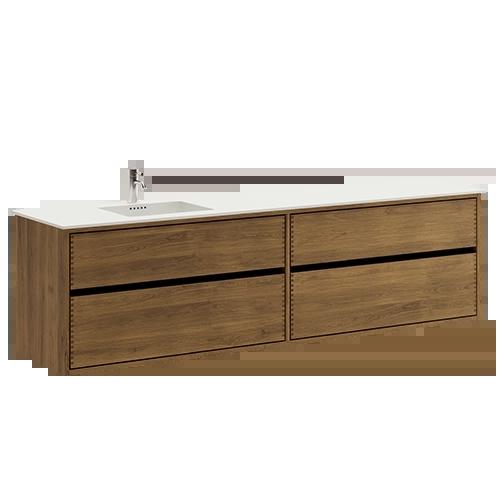 200 cm Mörkoljeret Just Wood Original badrumsmöbel med 4 lådor och Solid Surface bänkskiva - Vänster