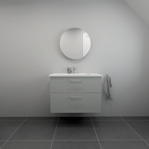 Badrumskommod med handfat i vit gjutmarmor B:82 cm<br> Välj mellan flera fronter