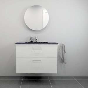 Badrumskommod  med svart handfat i Granitex  B:82 cm<br> Välj mellan flera fronter