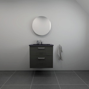 Badrumskommod med svart handfat i Granitex och 2 lådor B:62 cm