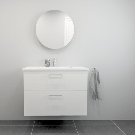 Badrumskommod med handfat i vit gjutmarmor B:82 cm<br> Välj mellan flera fronter
