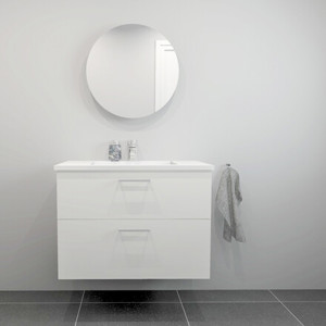 Badrumskommod med handfat i vit gjutmarmor B:82 cm<br> Välj mellan flera fronter