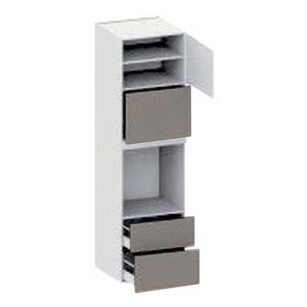 Højskab, t/ovn og micro, 444mm lift door, 444mm låge øverst, blændstykke 64mm, 2 skuffer H:252/316mm, hul: 656mm. H:2144 B:600 D:580